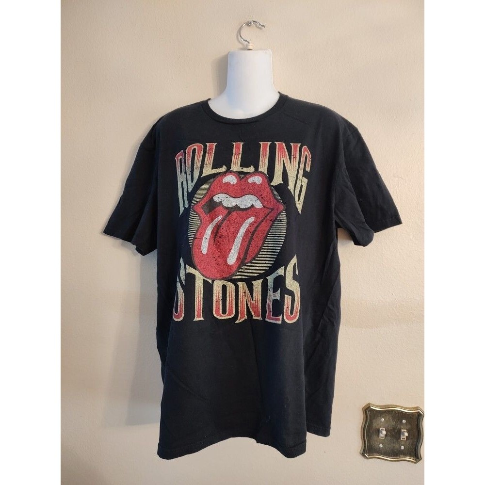 Men's Unisex The Rolling Stones Big Kiss Lips Black T-Shirt Size L